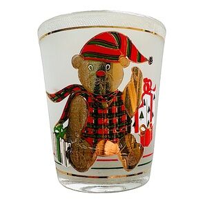 CULVER Vintage 22K Gold Decorated Christmas Teddy Bear Shot Glass 2 1/4”